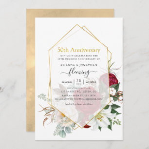 Invitación Burgundy Floral Geométrica 50º Aniversario Boda