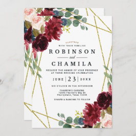 Invitación Burgundy Floral Gold Geométrico Greenerenery Boda