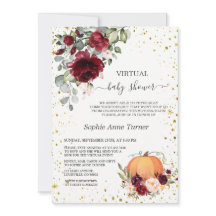 Burgundy Floral Gold Pumpkin virtual Baby Shower