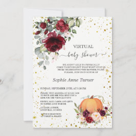Invitación Burgundy Floral Gold Pumpkin virtual Baby Shower