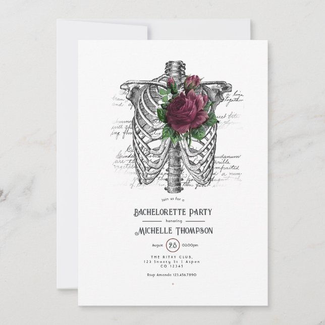 Invitación Burgundy Floral Gothic Bachelorette Party (Anverso)