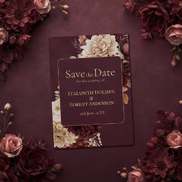 Invitación Burgundy Floral Gothic Save the Date Card