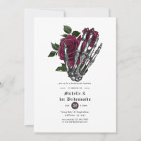 Burgundy Floral Gothic Skulls Bridesmaids Luncheon