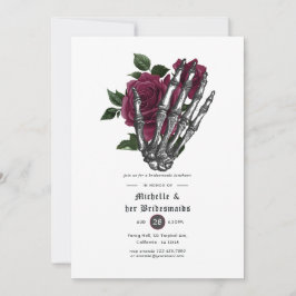 Invitación Burgundy Floral Gothic Skulls Bridesmaids Luncheon