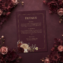 Invitación Burgundy Floral Gothic Wedding Details Card