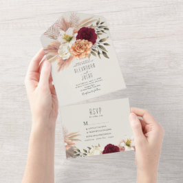 Invitación Burgundy Floral Greenery Todo en Uno