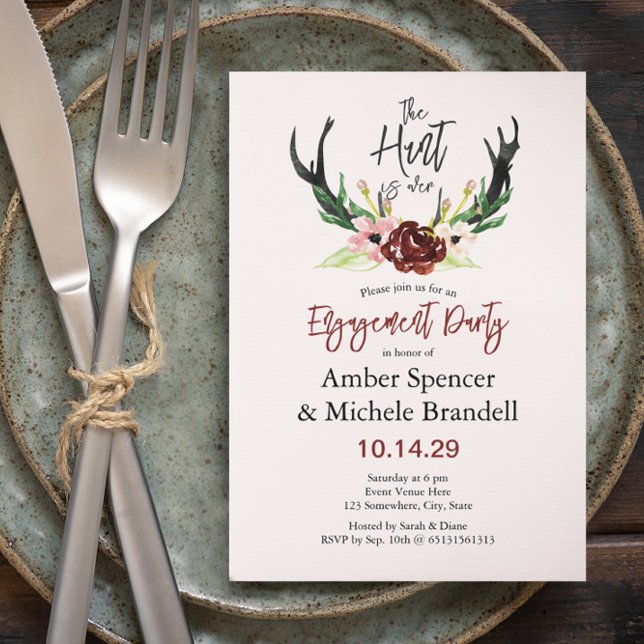 Invitación © Burgundy Floral Hunt is Over Engagement Party (Subido por el creador)