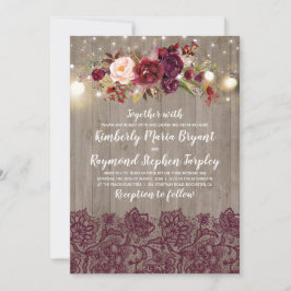 Invitación Burgundy Floral Lace Rustic Boda