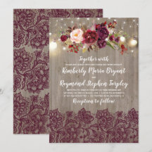Burgundy Floral Lace Rustic Boda