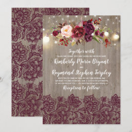 Invitación Burgundy Floral Lace Rustic Boda