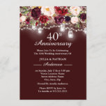 Invitación Burgundy Floral Lights 40° Aniversario Boda<br><div class="desc">Más invitaciones a los Bodas en la Pequeña Tienda Bayleigh!</div>