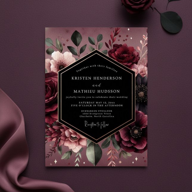Invitación Burgundy Floral Luxe Wedding (Subido por el creador)