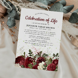 Invitación Burgundy Floral Memorial | Celebración de la Vida