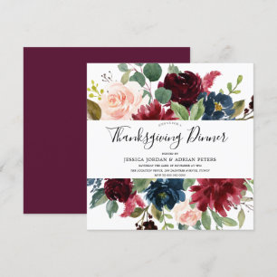 Invitación Burgundy Floral Moderno Día de Acción de Gracias