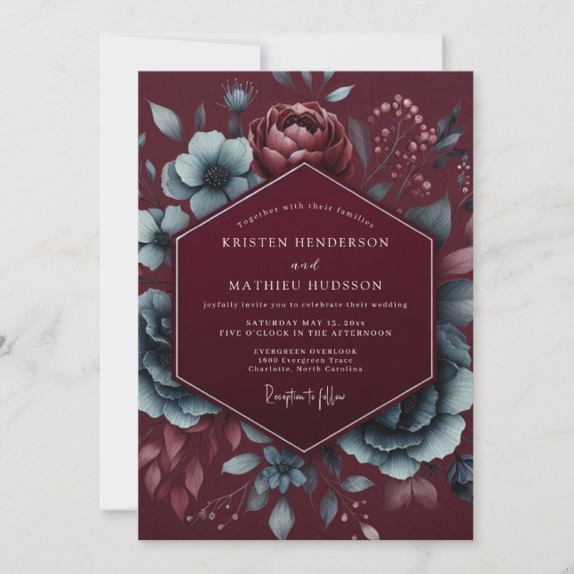 Invitación Burgundy Floral Mood Wedding (Anverso)