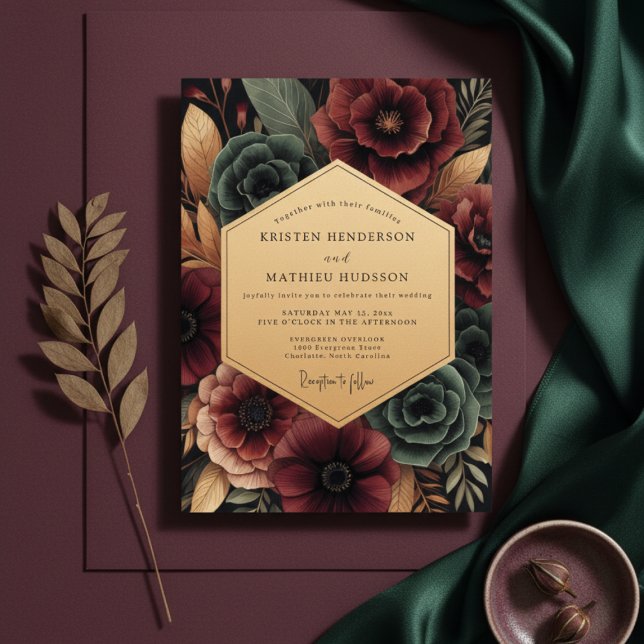 Invitación Burgundy Floral Opulence Wedding (Subido por el creador)