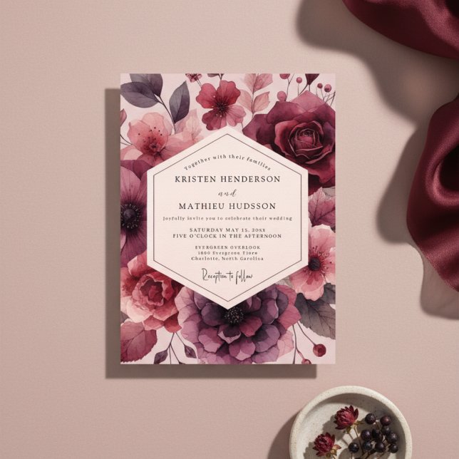 Invitación Burgundy Floral Opulent Romance Wedding (Subido por el creador)
