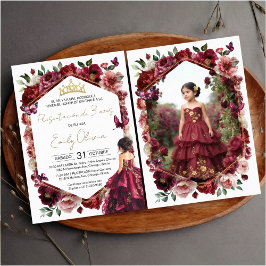 Invitación Burgundy Floral Presentación de 3 años Photo
