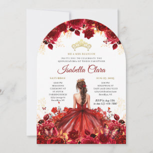 Invitación Burgundy Floral Princess Gold Quinceañe