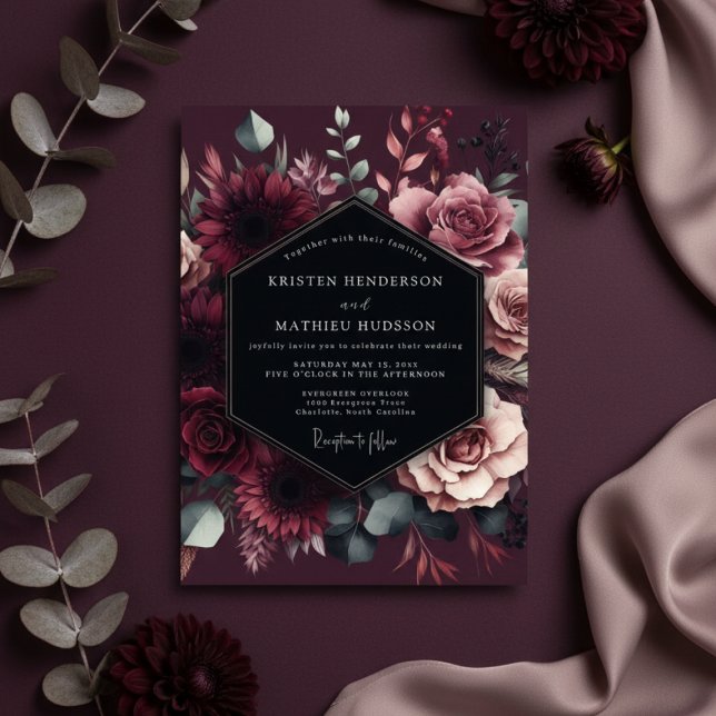 Invitación Burgundy Floral Romantic Wedding (Subido por el creador)