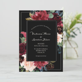 Invitación Burgundy Floral Rubor Black Elegant Boda de guione