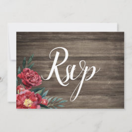 Invitación Burgundy Floral Rustic Barn Wood Rsvp Card