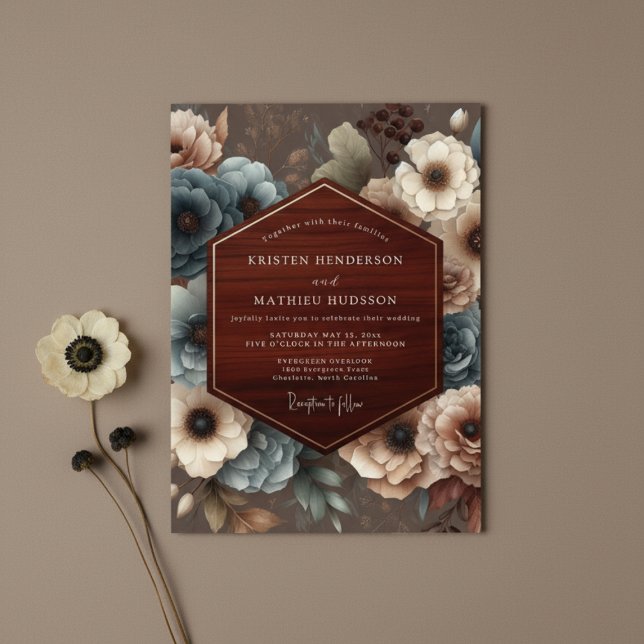 Invitación Burgundy Floral Rustic Romance Wedding (Subido por el creador)
