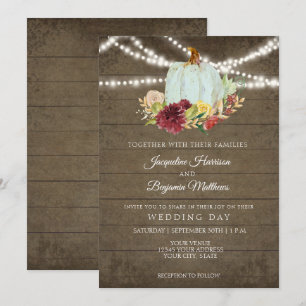 Invitación Burgundy Floral Rústico Twinkle Madera con Calabaz