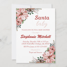 Invitación Burgundy Floral Santa Bebé Navidades Baby Shower