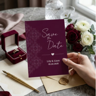 Invitación Burgundy Floral Save the Date Wedding Invitation