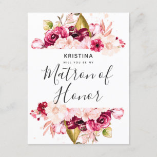 Invitación Burgundy Floral ¿Serás Mi Dama de Honor