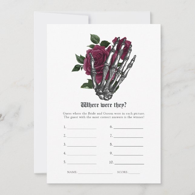 Invitación Burgundy Floral Skeleton Juego de Bodas góticos (Anverso)