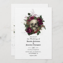 Burgundy Floral Skull Halloween Boda gótico Inv