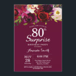 Invitación Burgundy Floral Surprise 80th Birthday Party<br><div class="desc">Invitación a la fiesta de cumpleaños número 80 de Burgundy Floral Surprise. Invitación a la fiesta de cumpleaños roja de Borgoña. Flor floral color agua de Borgoña. 13.º 15.º 16.º 18.º 20.21.30.40.50.60.70.80.90.100. Para una mayor personalización, haga clic en el botón "Personalizar" y utilice nuestra herramienta de diseño para modificar esta...</div>