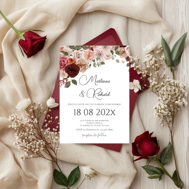 Invitación Burgundy Floral Wedding (Subido por el creador)