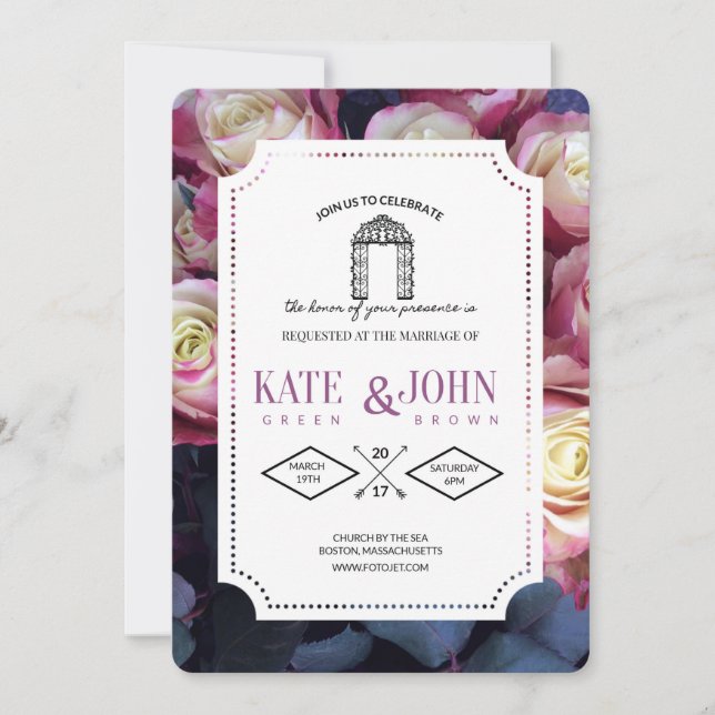 Invitación Burgundy Floral Wedding Invitation Template (Anverso)