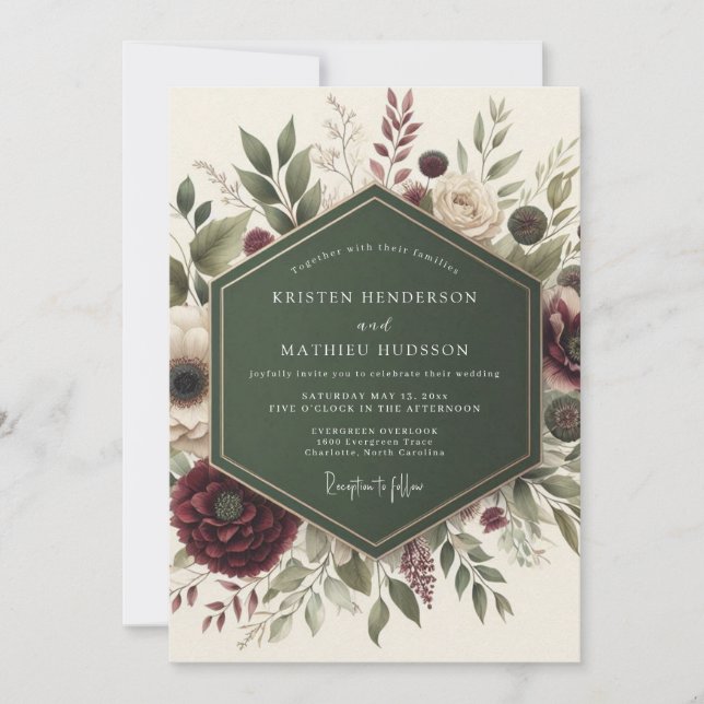 Invitación Burgundy Floral Whimsy Wedding (Anverso)