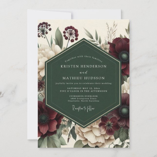 Invitación Burgundy Floral Whimsy Wedding (Anverso)