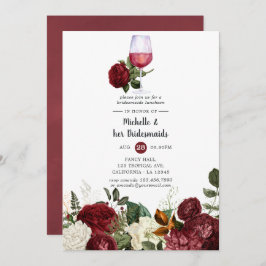 Invitación Burgundy Floral Wine Tasting Bridesmaids Luncheon