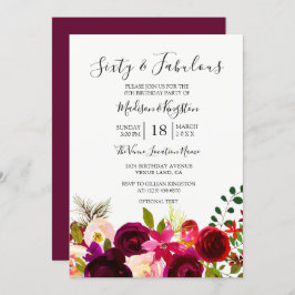 Invitación Burgundy Flores Sesenta y Fabuloso cumpleaños núme