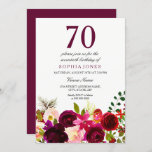 Invitación Burgundy Flowers 70th Birthday Party Invitation<br><div class="desc">Burgundy Flowers 70th Birthday Party Invitation Matching colección en Niche y Nest store. Moda Boho color rojo burgundy agua floral Hermoso ilustracion acuarela pintado a mano</div>