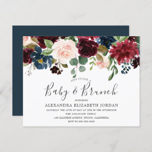 Invitación Burgundy Flowers Baby & Brunch Baby Shower Invitac