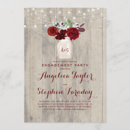 Invitación Burgundy Flowers Mason Jar Rustic Engagement Party