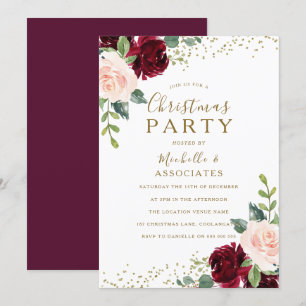 Invitación Burgundy Flowers Office Navidades familiares Fiest