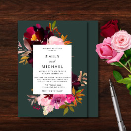 Invitación Burgundy Forest Green Rubor Floral Watercolor