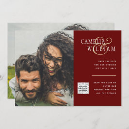 Invitación Burgundy FOTO Wedding Invitar código QR Guardar fe