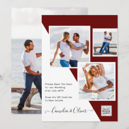 Invitación Burgundy FOTO Wedding Invitar código QR Guardar fe