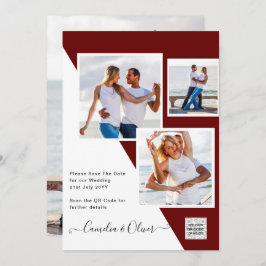 Invitación Burgundy FOTO Wedding Invitar código QR Guardar fe