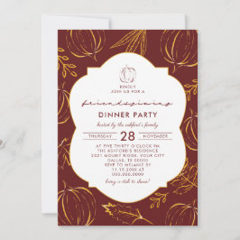 Invitación Burgundy Friendden Dinner Naranja Hoja de Calabaza