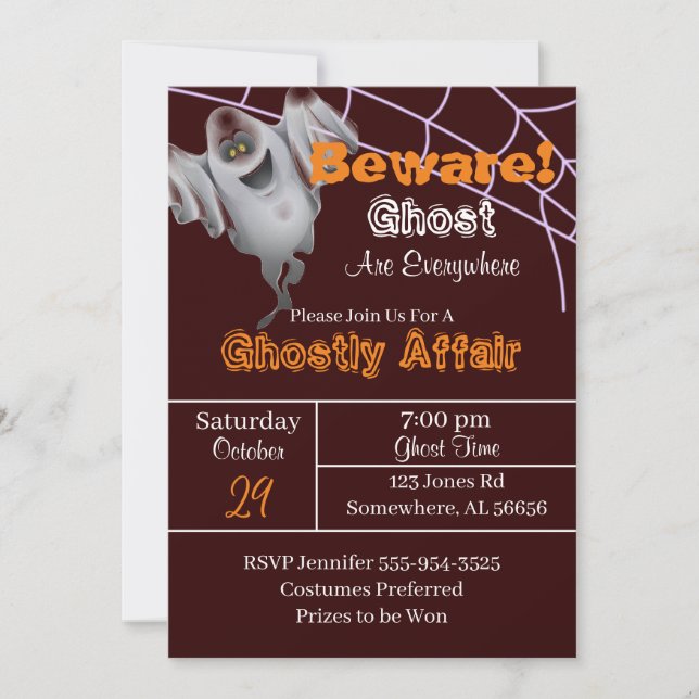 Invitación Burgundy Ghost Halloween (Anverso)